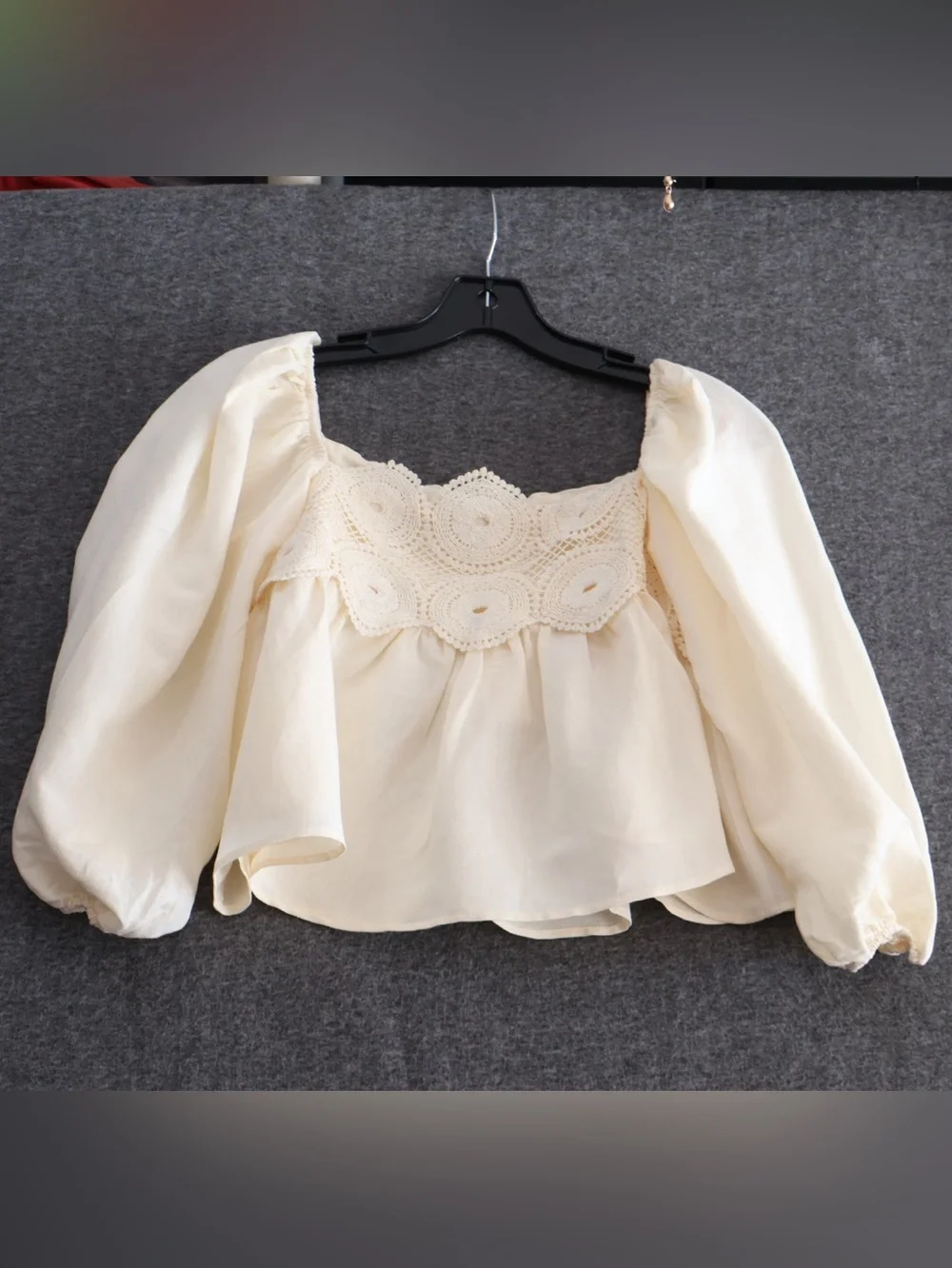Anthropologie Cream Crochet-Yoke Peasant Top XXS